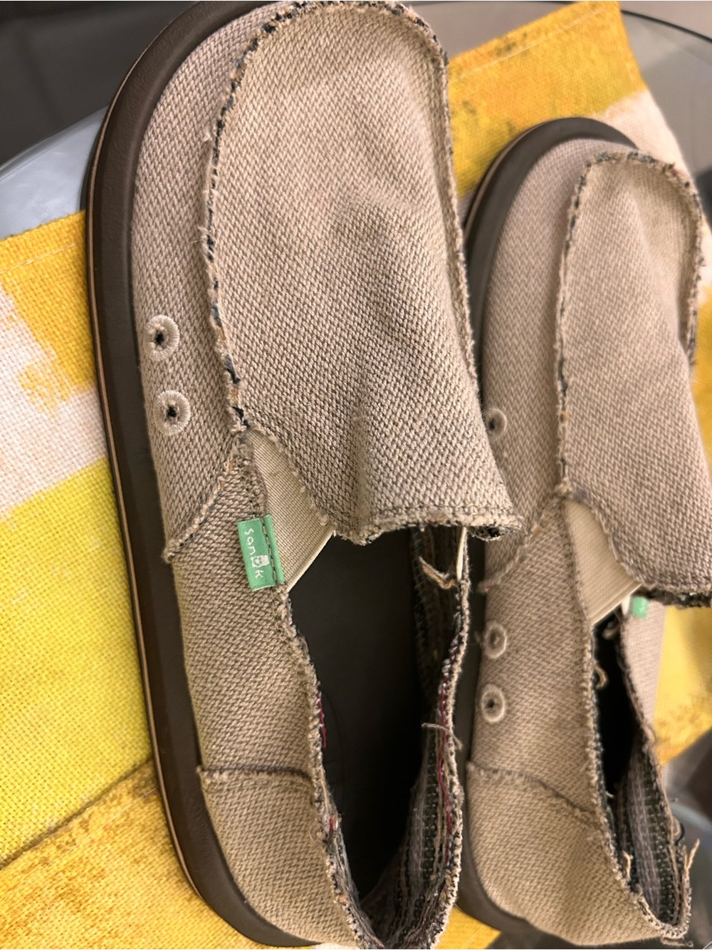 Sanuk Men's Tan Canvas Slip-On Shoes